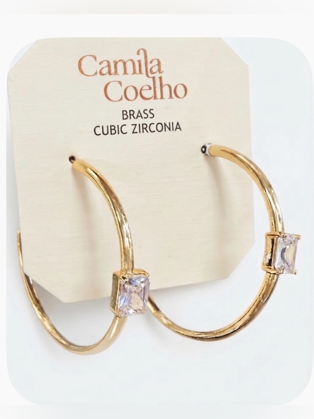NWT ⚜️👑⚜️ Camila Coelho 14kt Gold Plated Hoop Dangle Glass Stone Earrings